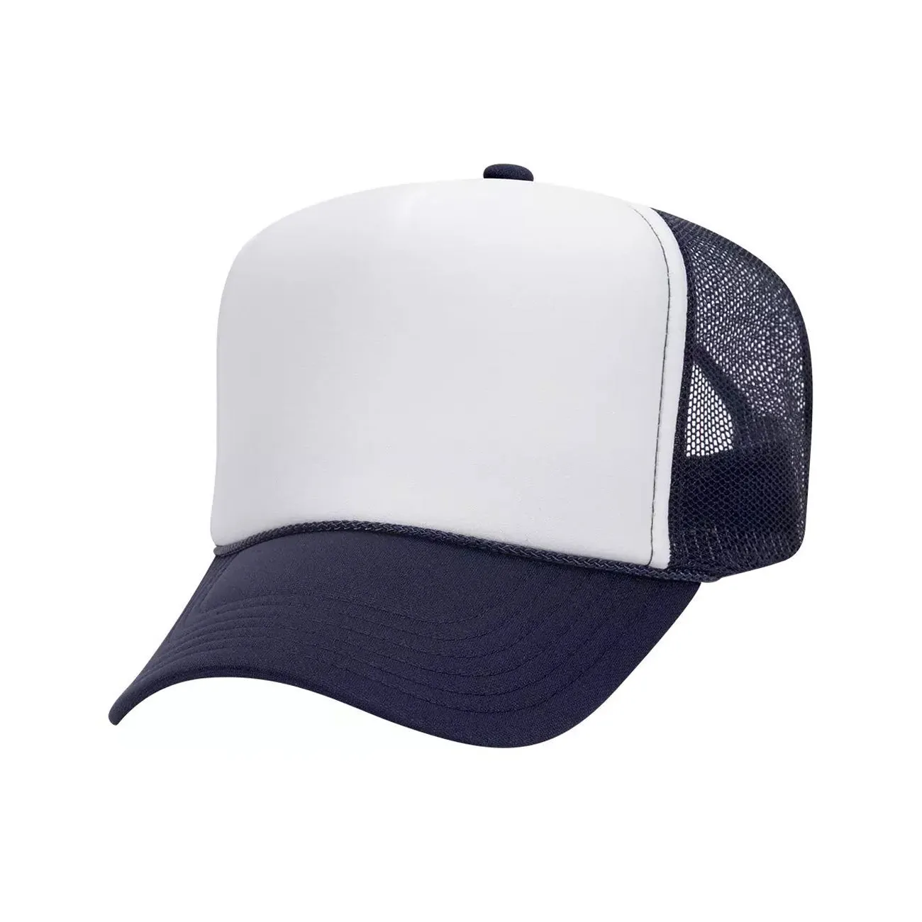 5 Panel High Crown Polyester Foam Front Mesh Back Trucker Hat (Tri-Tone)