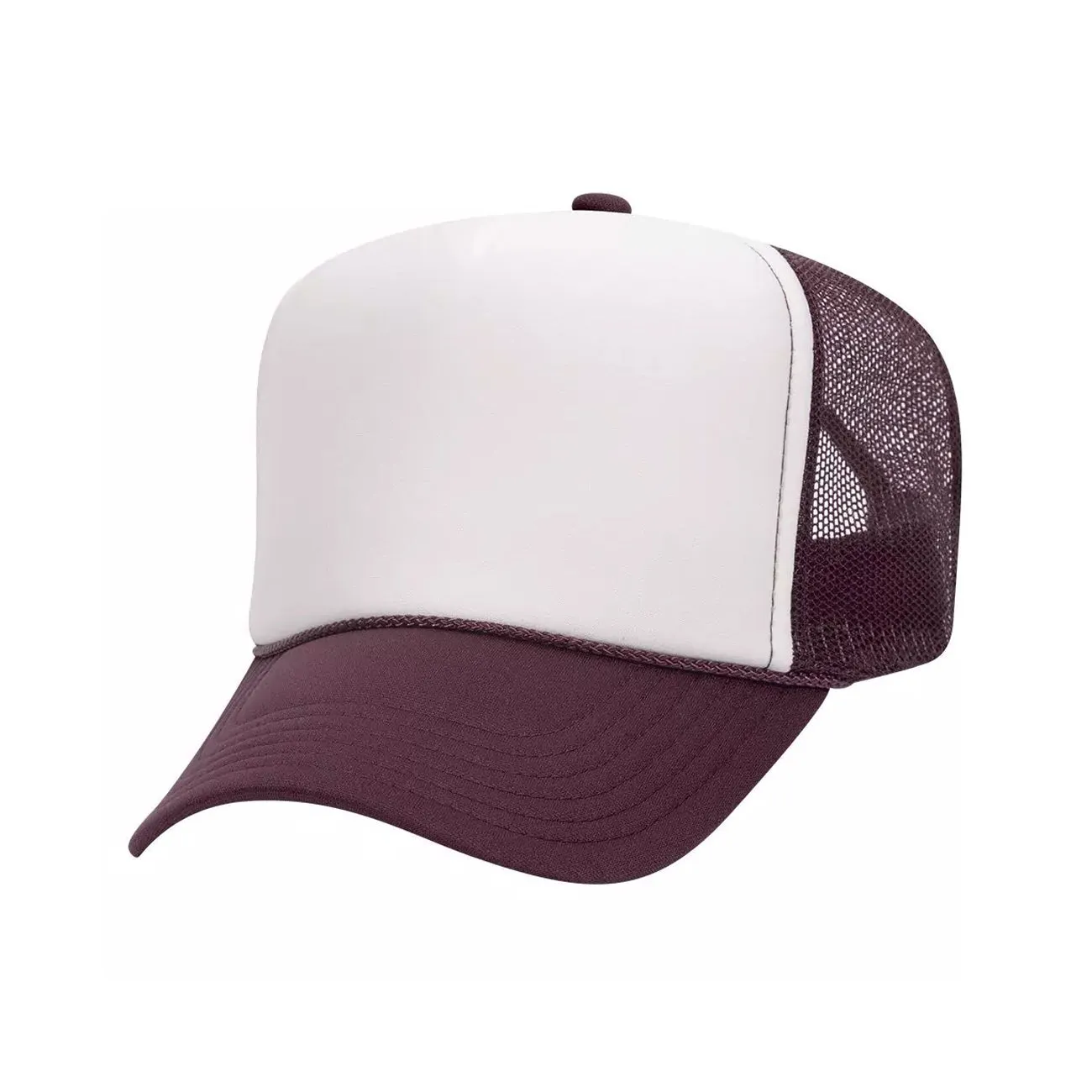5 Panel High Crown Polyester Foam Front Mesh Back Trucker Hat (Tri-Tone)