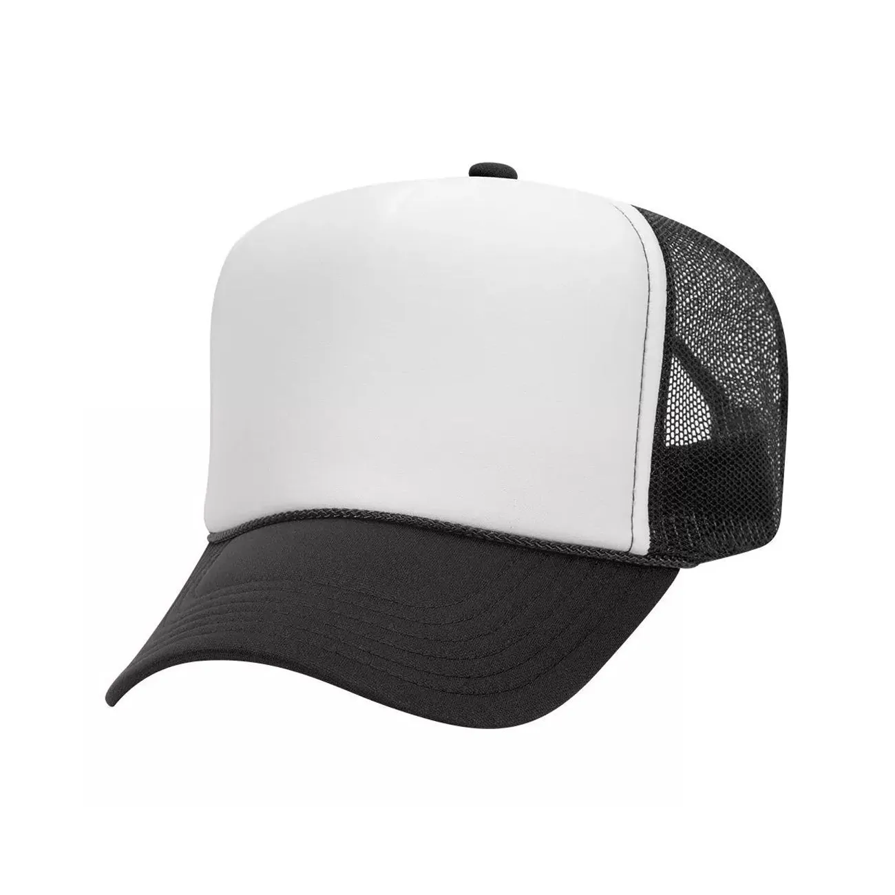 5 Panel High Crown Polyester Foam Front Mesh Back Trucker Hat (Tri-Tone)