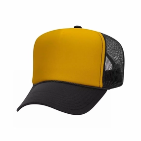 5 Panel High Crown Polyester Foam Front Mesh Back Trucker Hat (Tri-Tone) casual-trucker-hat