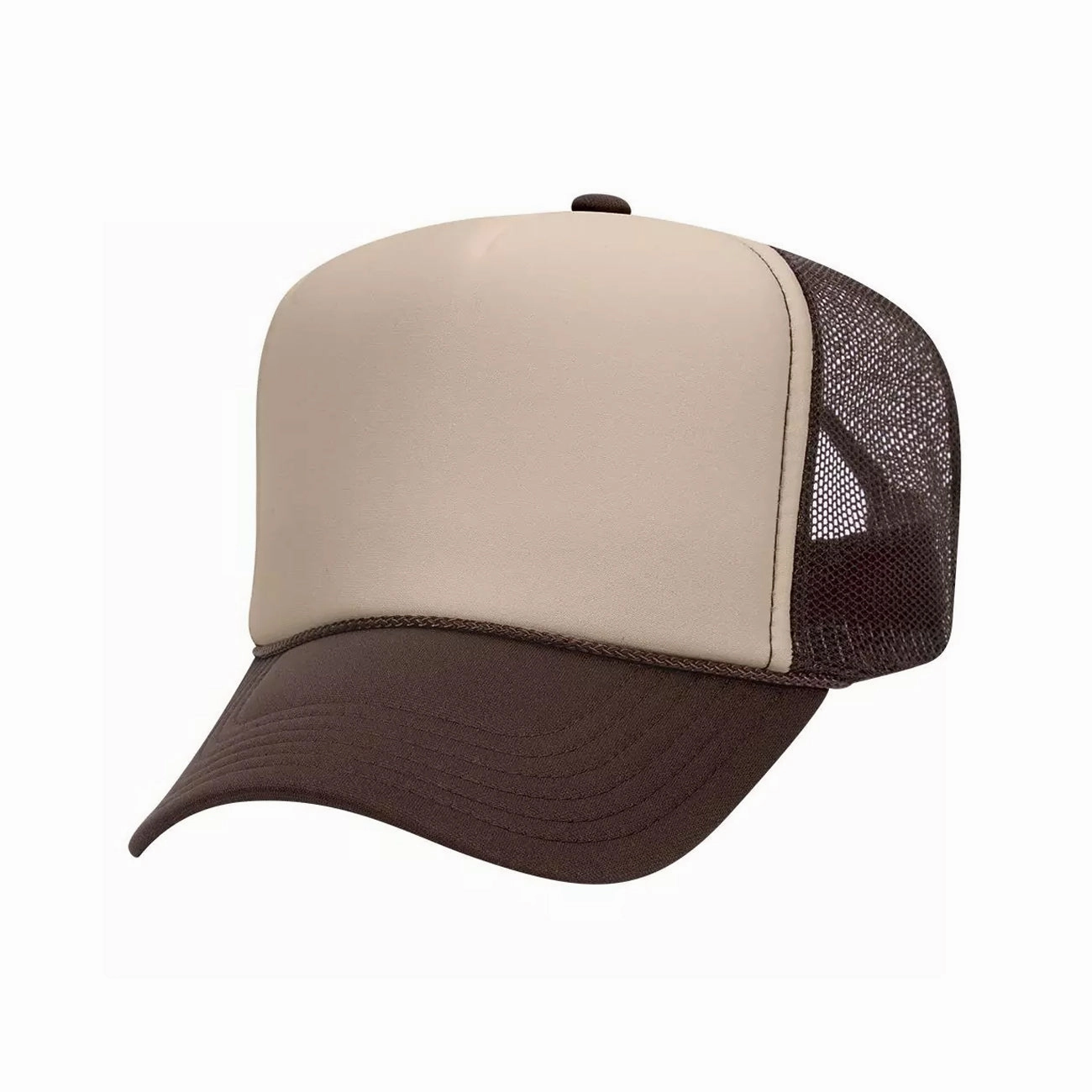 5 Panel High Crown Polyester Foam Front Mesh Back Trucker Hat (Tri-Tone)