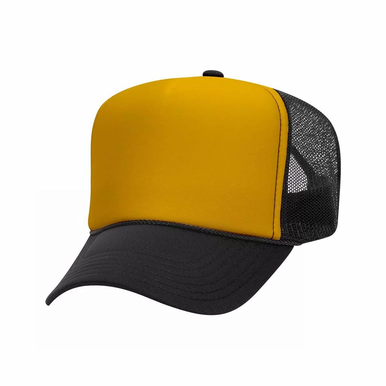 5 Panel High Crown Polyester Foam Front Mesh Back Trucker Hat (Tri-Tone) casual-trucker-hat