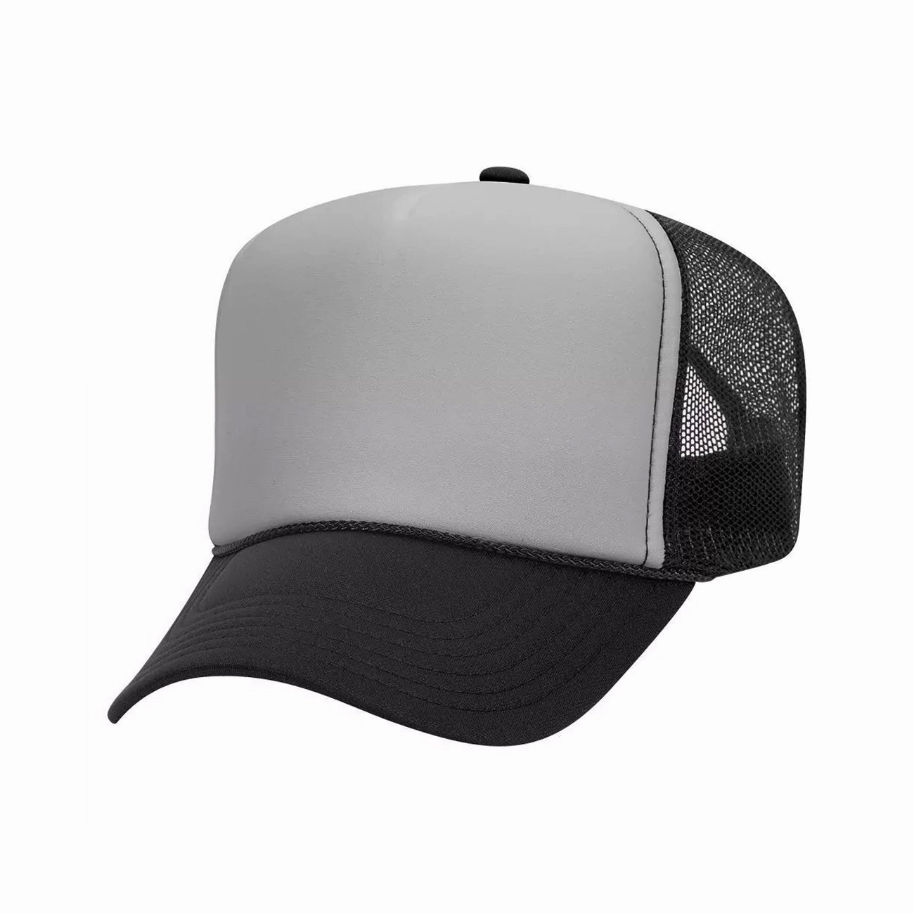 5 Panel High Crown Polyester Foam Front Mesh Back Trucker Hat (Tri-Tone)