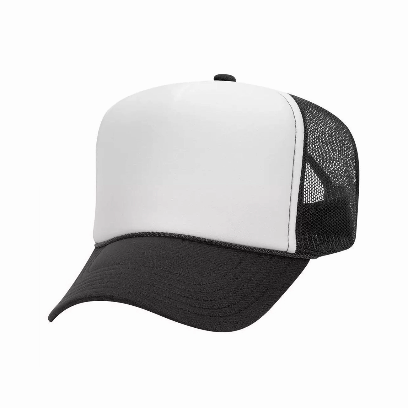 5 Panel High Crown Polyester Foam Front Mesh Back Trucker Hat (Tri-Tone)
