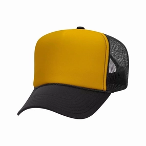 5 Panel High Crown Polyester Foam Front Mesh Back Trucker Hat (Tri-Tone) fashion-beret