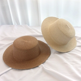 7cm Brim Flat Top Sun Hat Summer Wide-Brim Beach Straw Hat spring-straw-hat