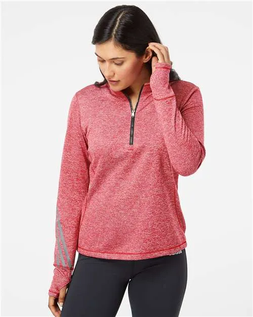 Adidas A285 Damen Viertelreißverschluss-Pullover aus gebürstetem Terrystoff in melierter Optik