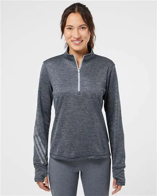Adidas A285 Damen Viertelreißverschluss-Pullover aus gebürstetem Terrystoff in melierter Optik