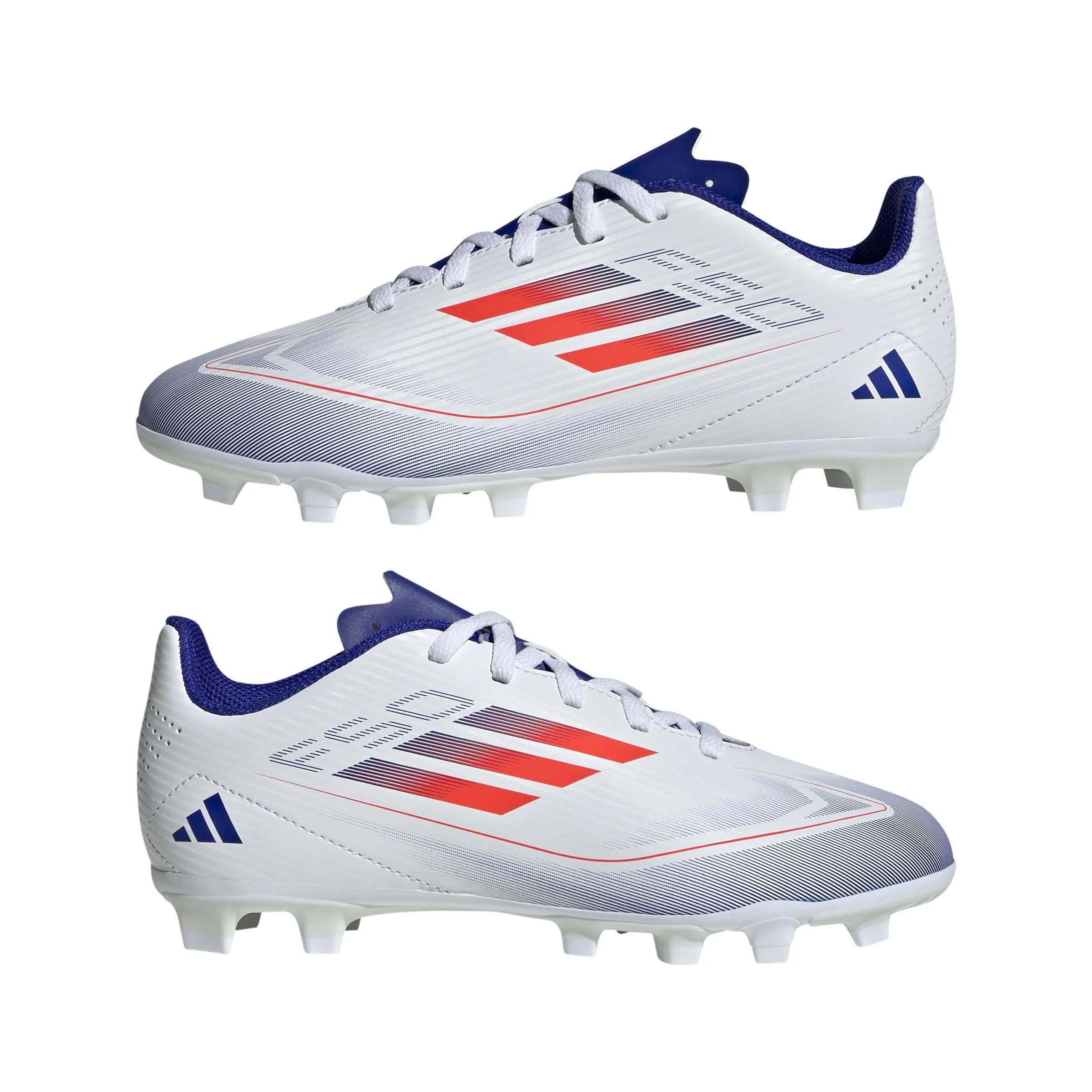 adidas F50 Club Junior FG Fußballschuhe für festen Untergrund - Weiß/Solarrot/Blau