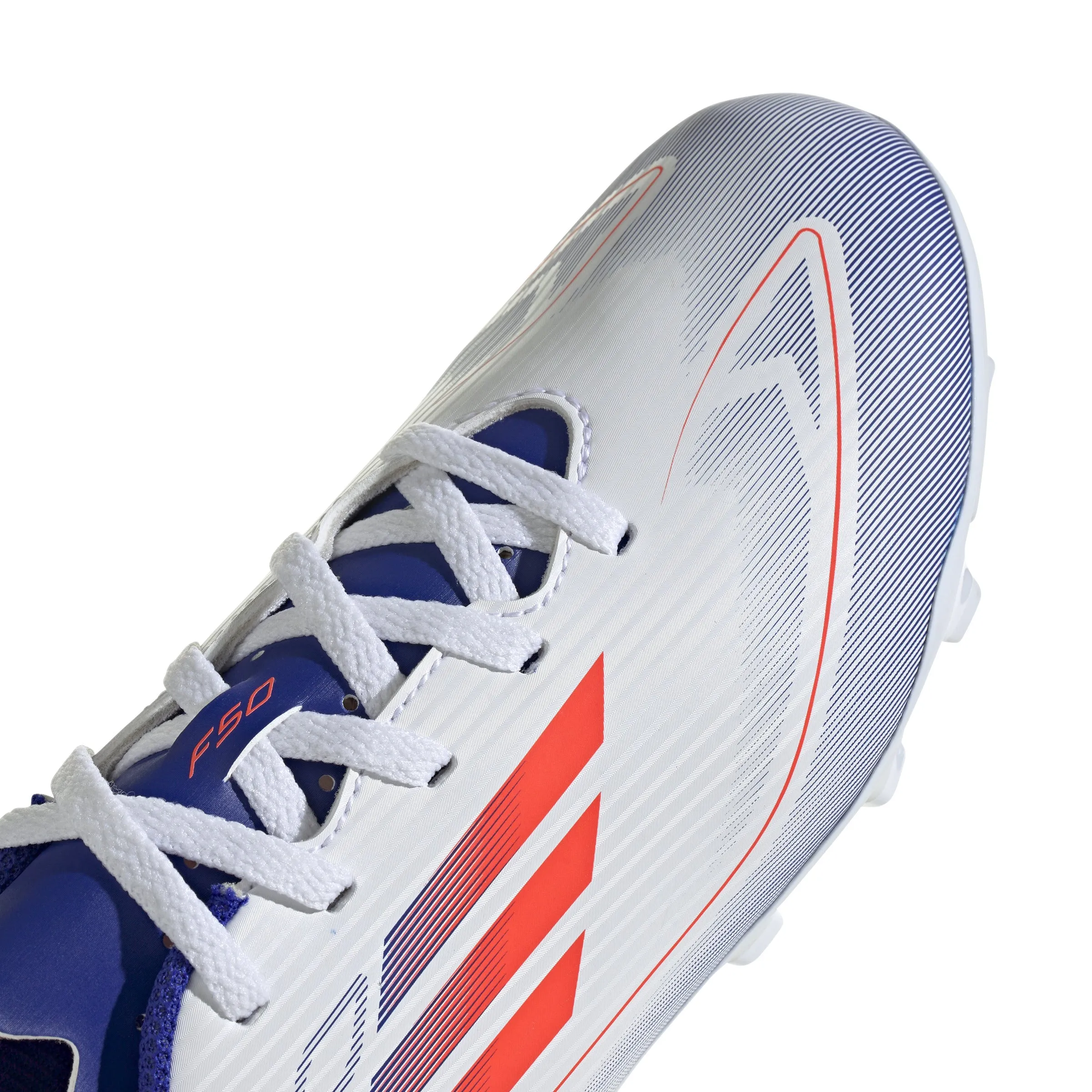 adidas F50 Club Junior FG Fußballschuhe für festen Untergrund - Weiß/Solarrot/Blau
