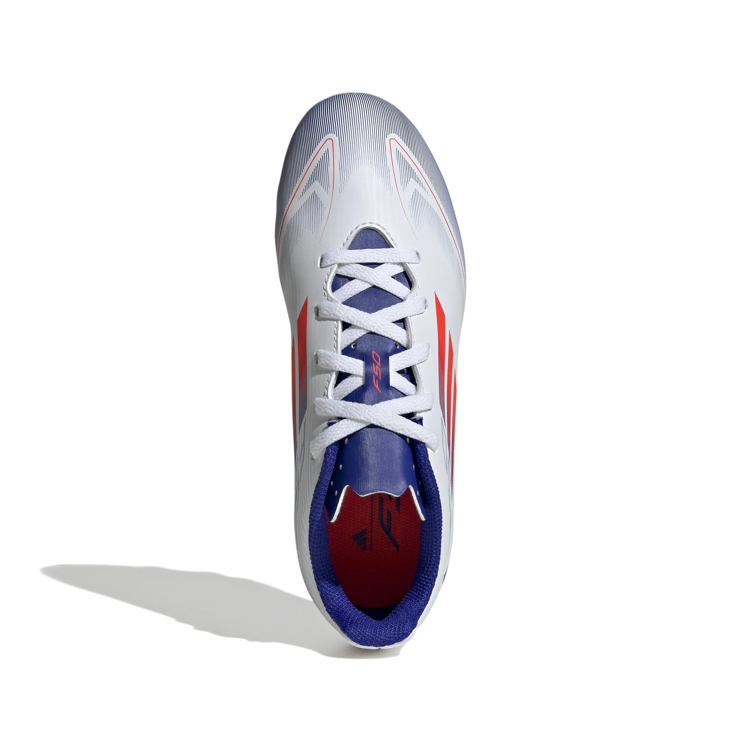 adidas F50 Club Junior FG Fußballschuhe für festen Untergrund - Weiß/Solarrot/Blau
