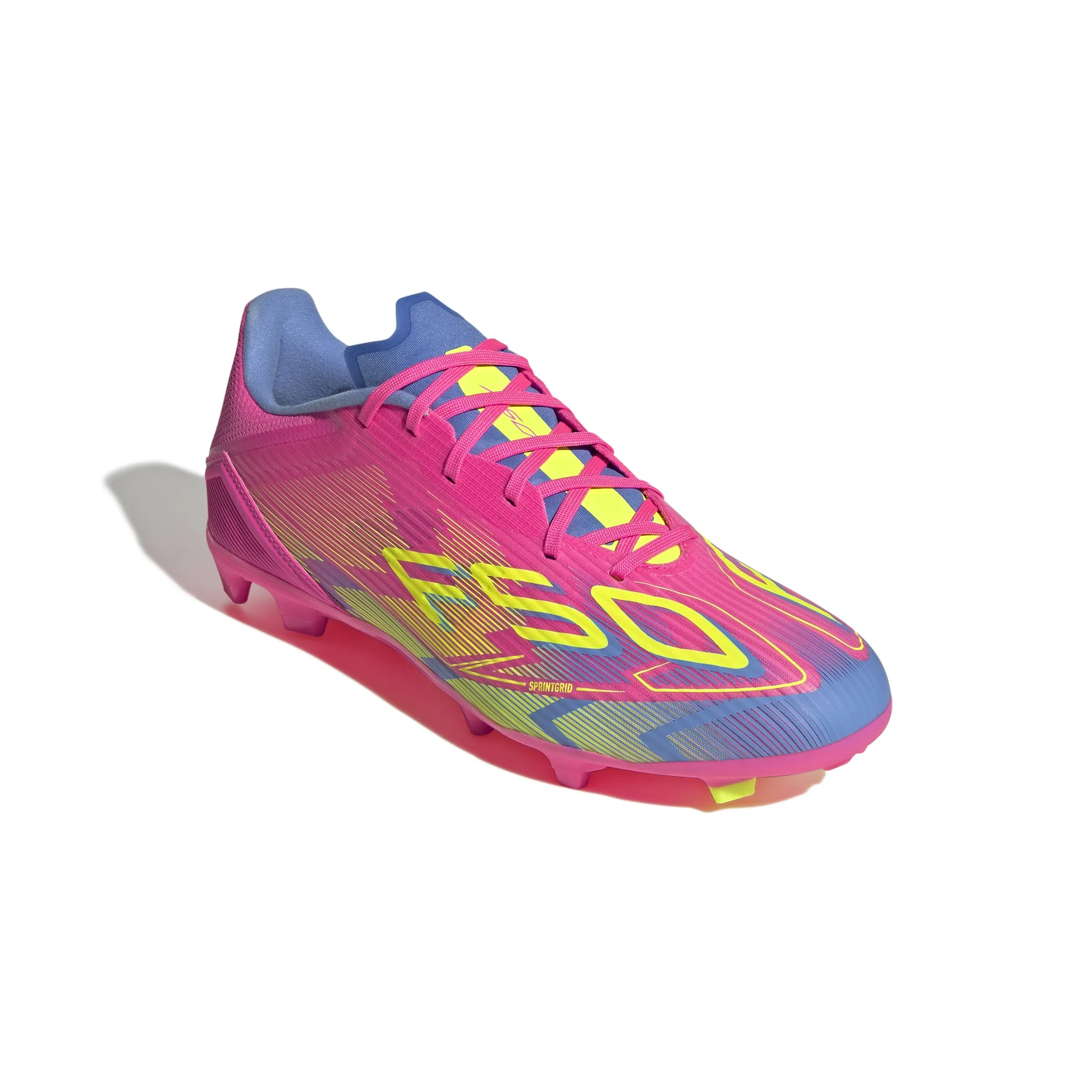 adidas F50 League FG/MG Junior - Leuchtendes Rosa/Leuchtendes Zitronenblau/Blau Fusion