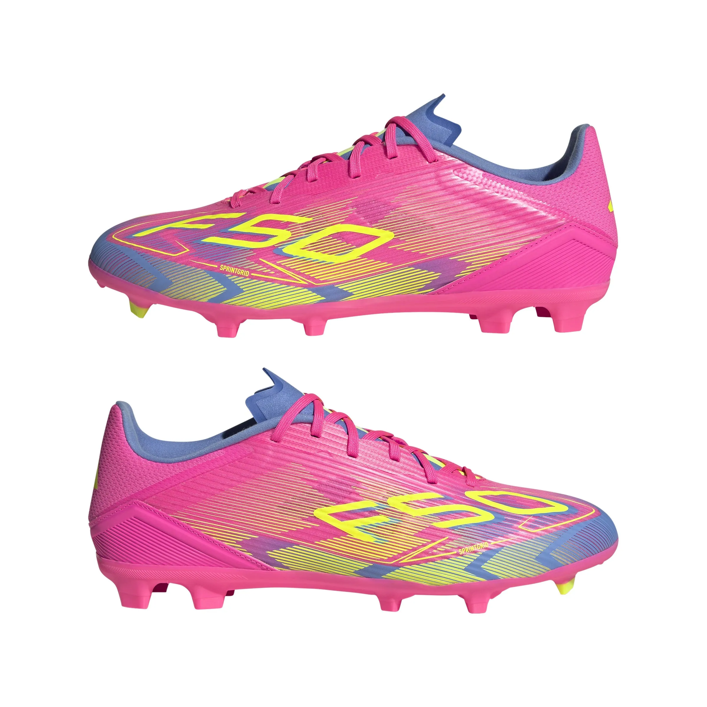 adidas F50 League FG/MG Junior - Leuchtendes Rosa/Leuchtendes Zitronenblau/Blau Fusion