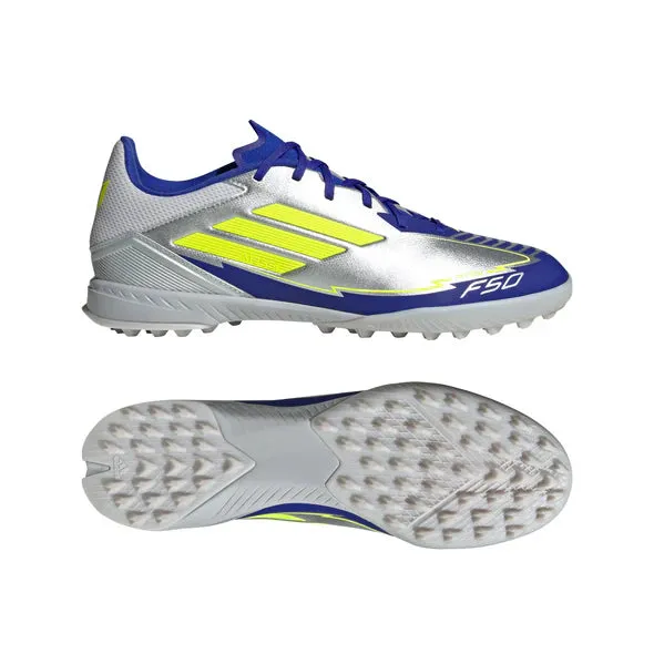 adidas F50 League MESSI TF Junior-Rasenfußballschuhe - Silber / Blau / Neon