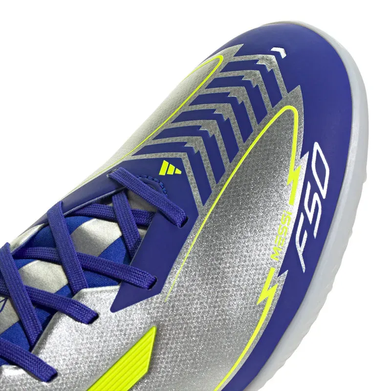 adidas F50 League MESSI TF Junior-Rasenfußballschuhe - Silber / Blau / Neon