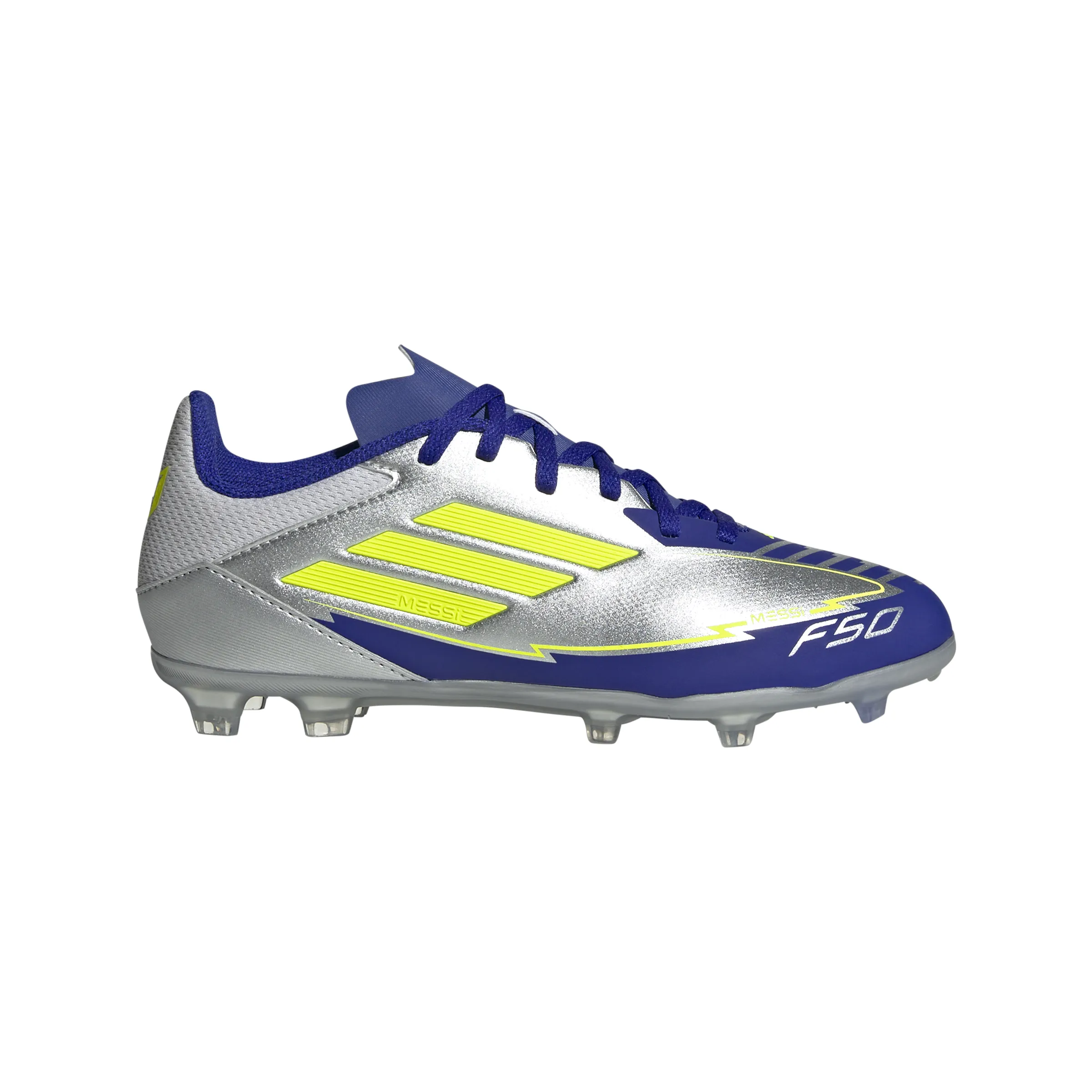 adidas F50 League MESSI TF Junior-Rasenfußballschuhe - Silber / Blau / Neon