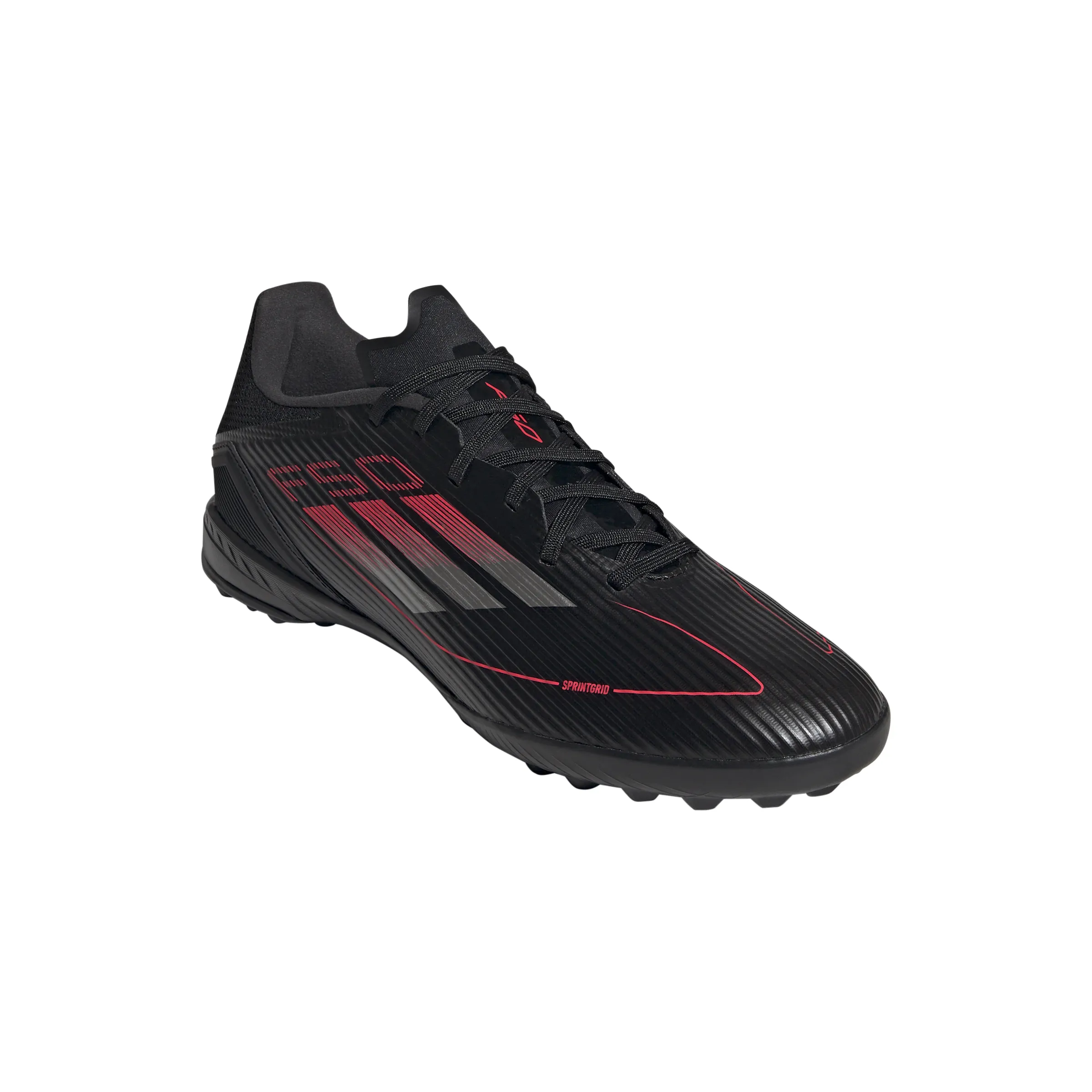 adidas F50 League TF Hallenschuhe - Kernschwarz/Eisenmetallic/Leuchtendes Rot