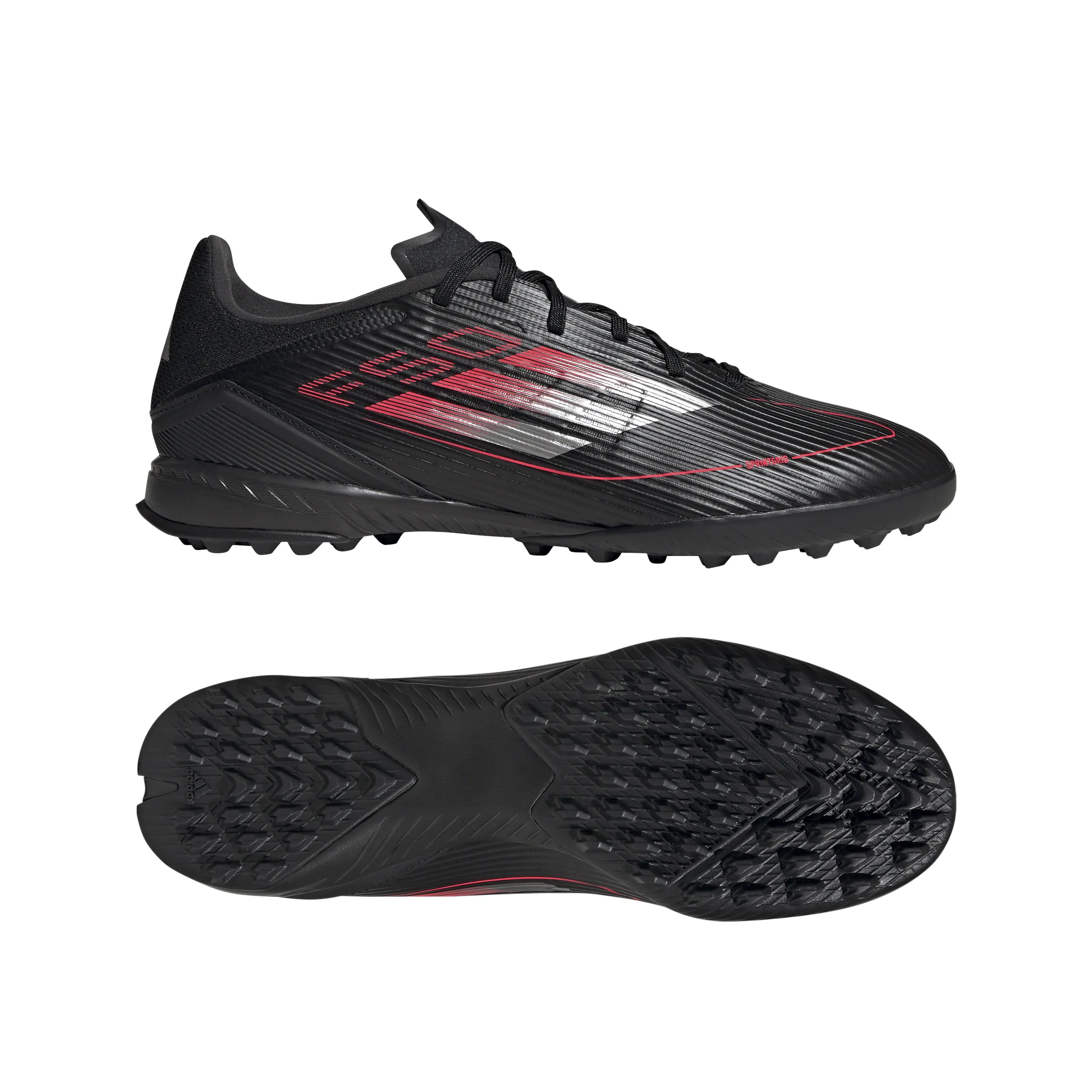 adidas F50 League TF Hallenschuhe - Kernschwarz/Eisenmetallic/Leuchtendes Rot