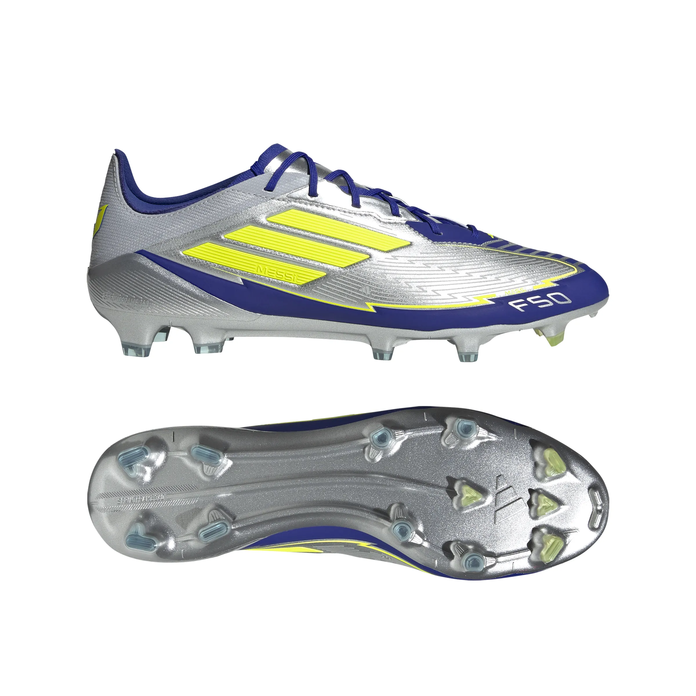 adidas F50 Messi Elite FG Hartplatz - Silber / Blau / Neon