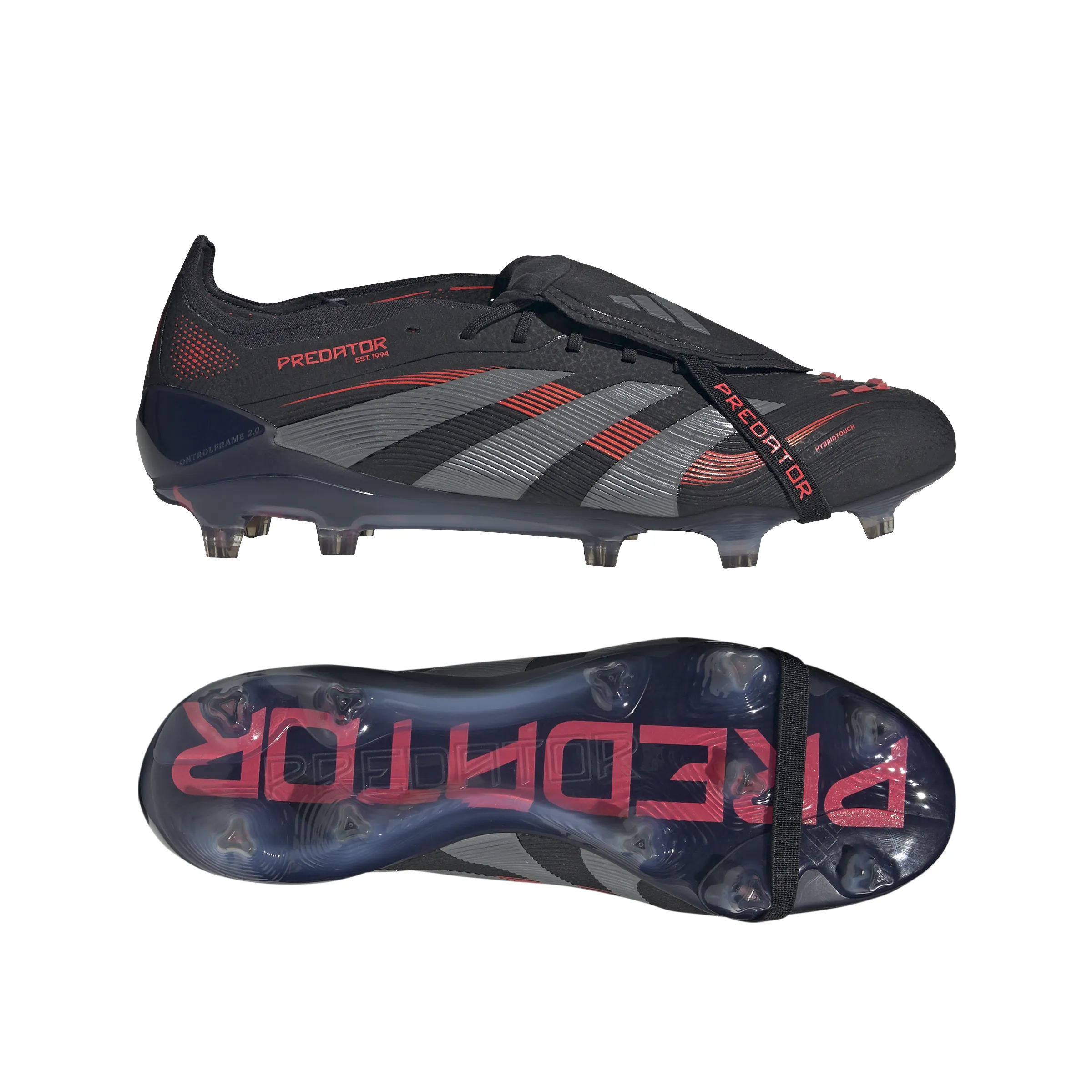 adidas Predator Elite FT FG Fußballschuh für festen Untergrund - Kernschwarz/Grau Vier/Durchscheinendes Rot