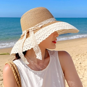 Beach Vacation Sun Hat Women Summer Travel UV Protection Wide Brim Straw spring-straw-hat