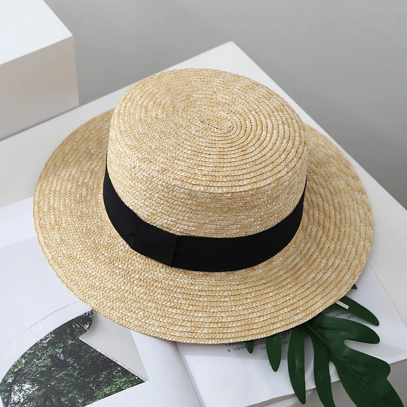 Beach Vacation Women's Sun Hat Stylish British Straw Flat Brim spring-straw-hat