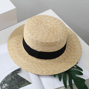 Beach Vacation Women's Sun Hat Stylish British Straw Flat Brim spring-straw-hat