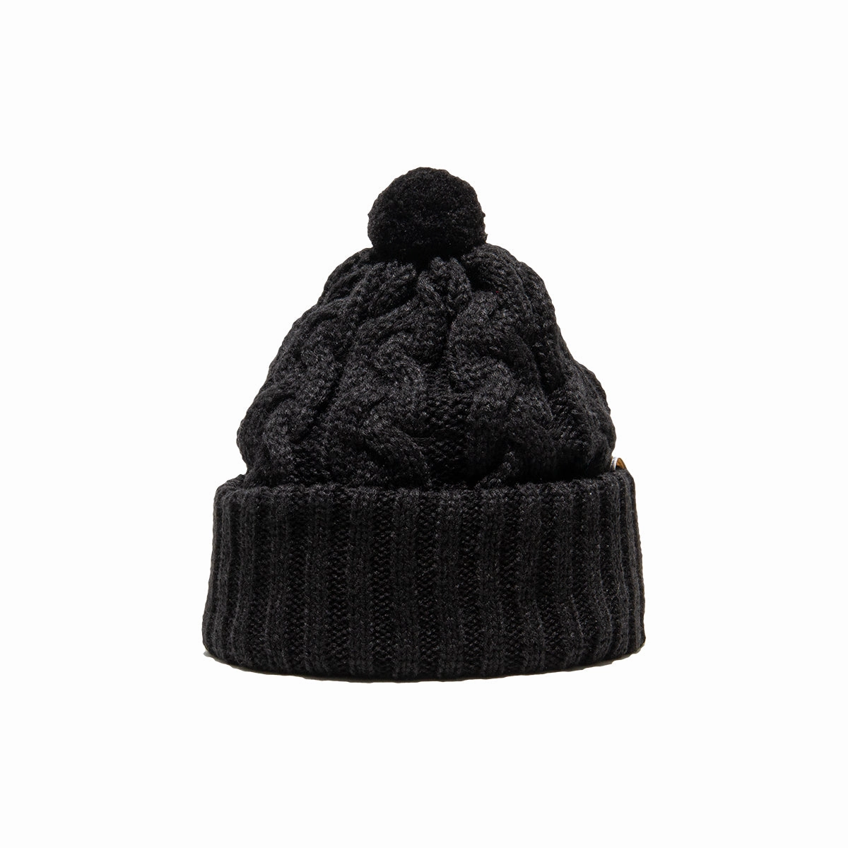 BIG CABLE KNIT CAP - Black winter-knitted-hat