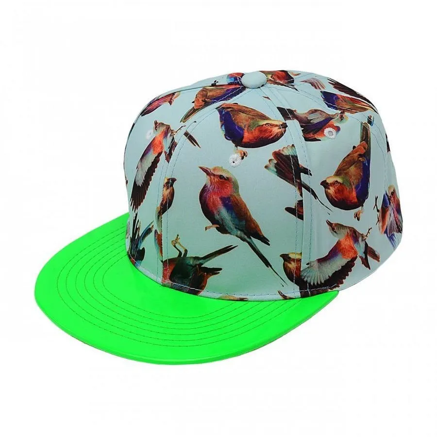 Bird Pattern Snapback with PU Flatbill Visor