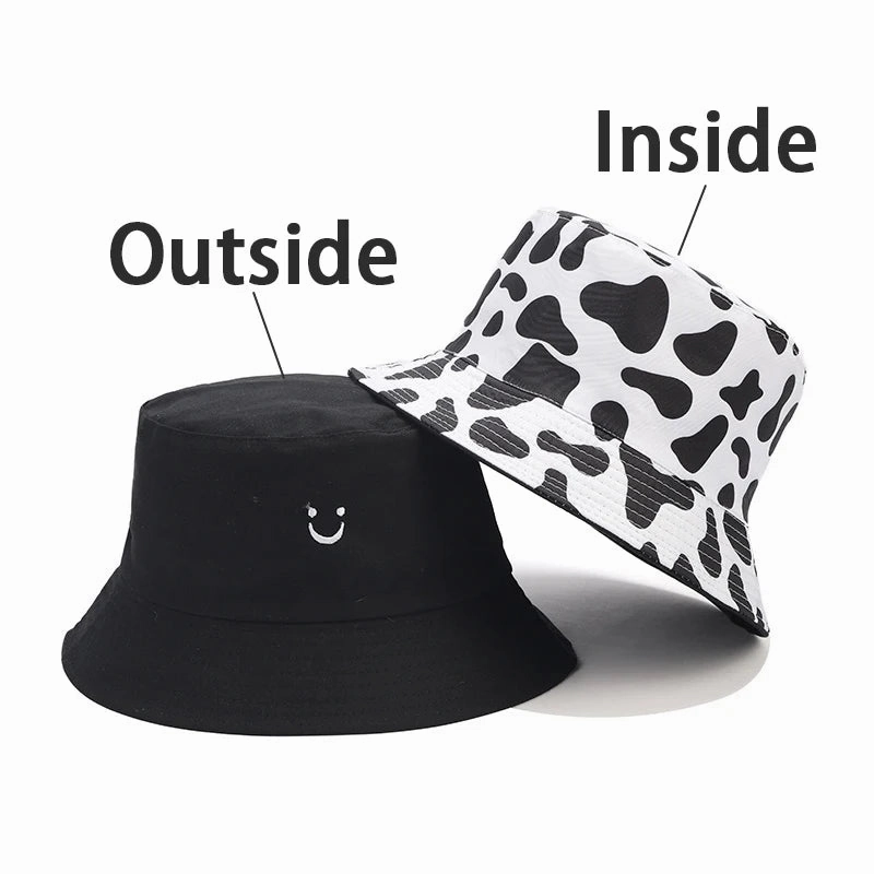 Black & White Cow Print Reversible Bucket Hat