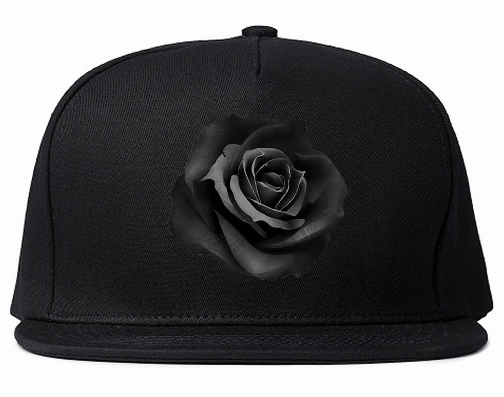 Black Noir Rose Flower Chest Logo Snapback Hat