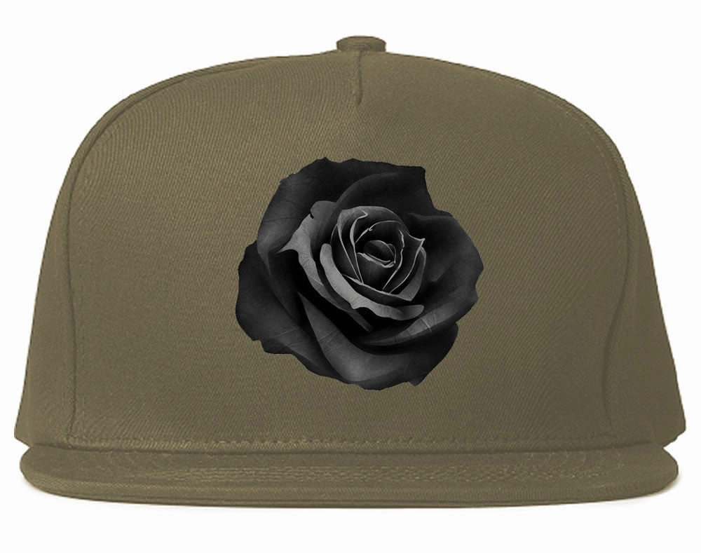 Black Noir Rose Flower Chest Logo Snapback Hat