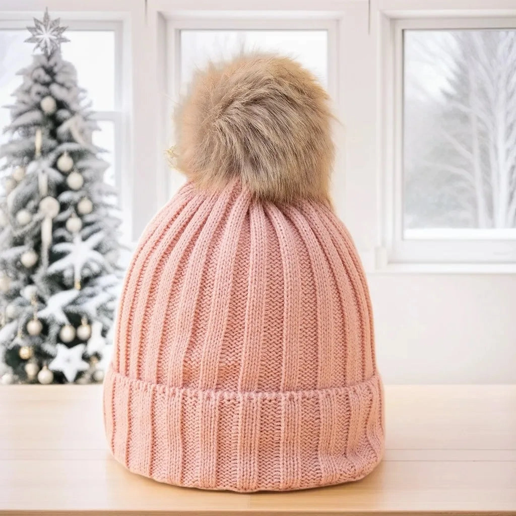 Bonnet Femme en Maille Classique avec Pompon - Glacie
