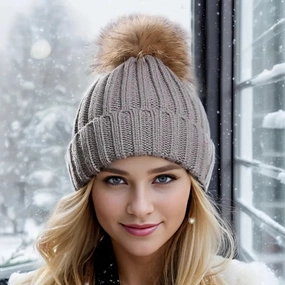Bonnet Femme en Maille Classique avec Pompon - Glacie winter-knitted-hat