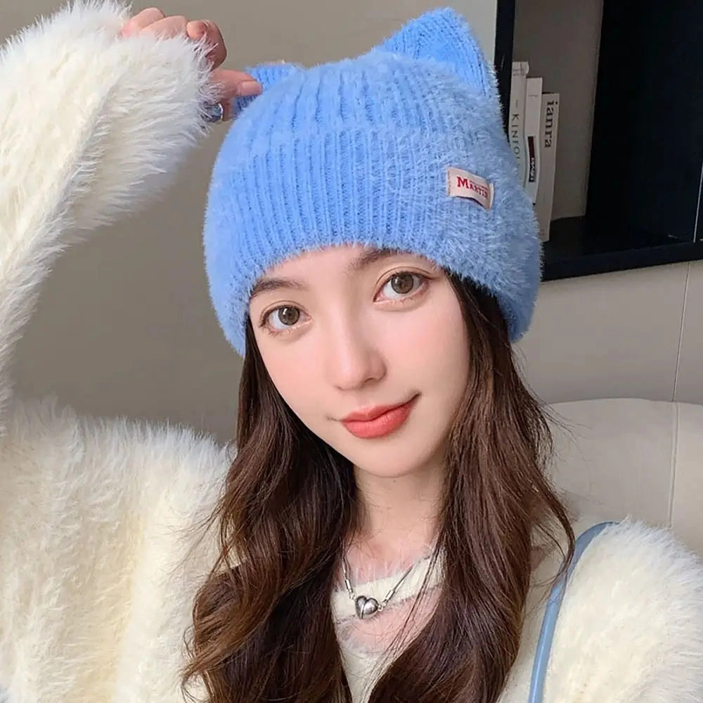 Bonnet Femme Tricot avec Oreilles de Chat C KittyFluff