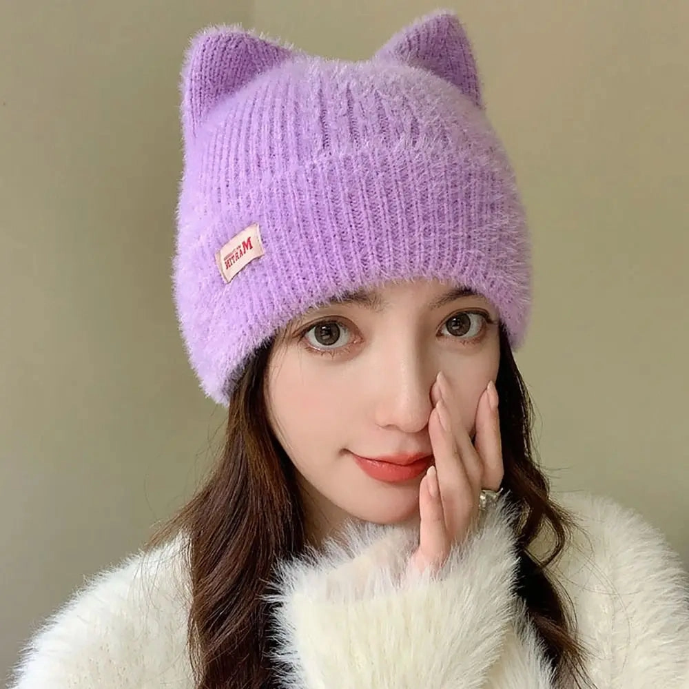 Bonnet Femme Tricot avec Oreilles de Chat C KittyFluff