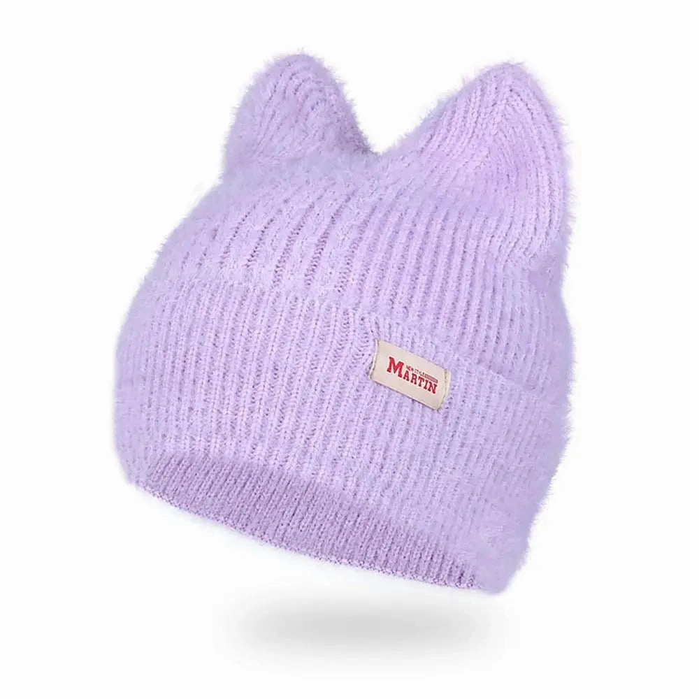 Bonnet Femme Tricot avec Oreilles de Chat C KittyFluff