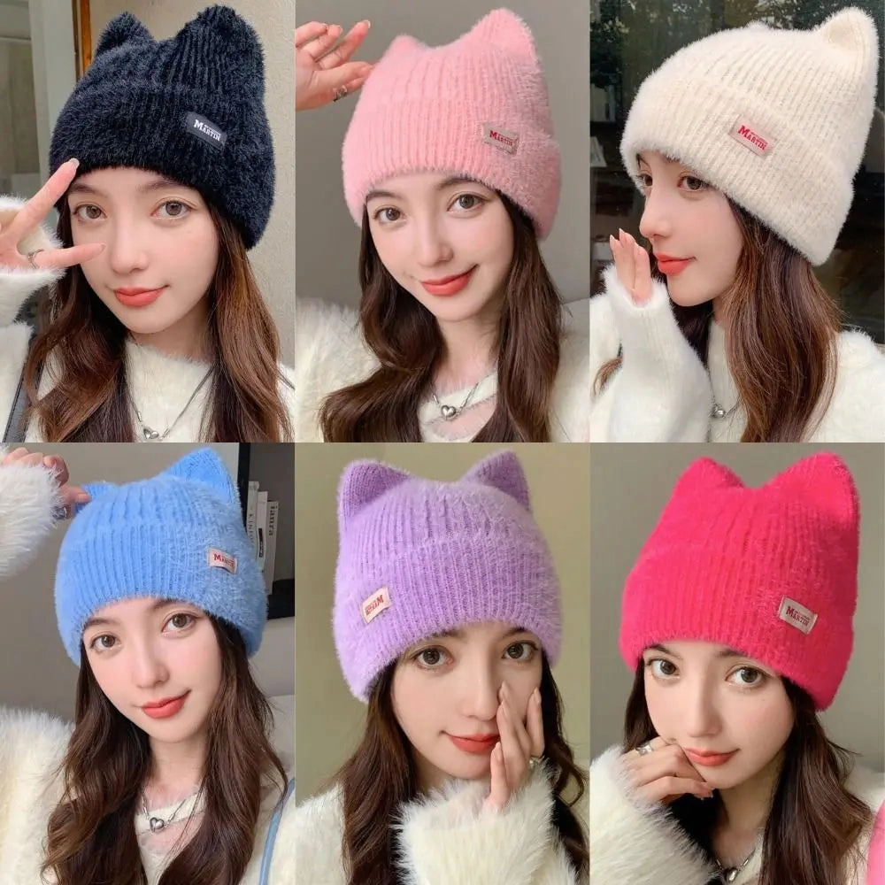 Bonnet Femme Tricot avec Oreilles de Chat C KittyFluff