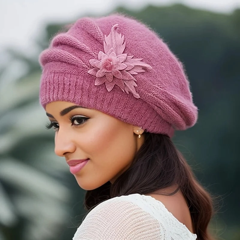 Bonnet Femme Tricot Fleur lgante - Nordika