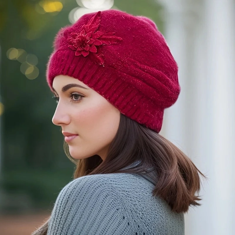 Bonnet Femme Tricot Fleur lgante - Nordika