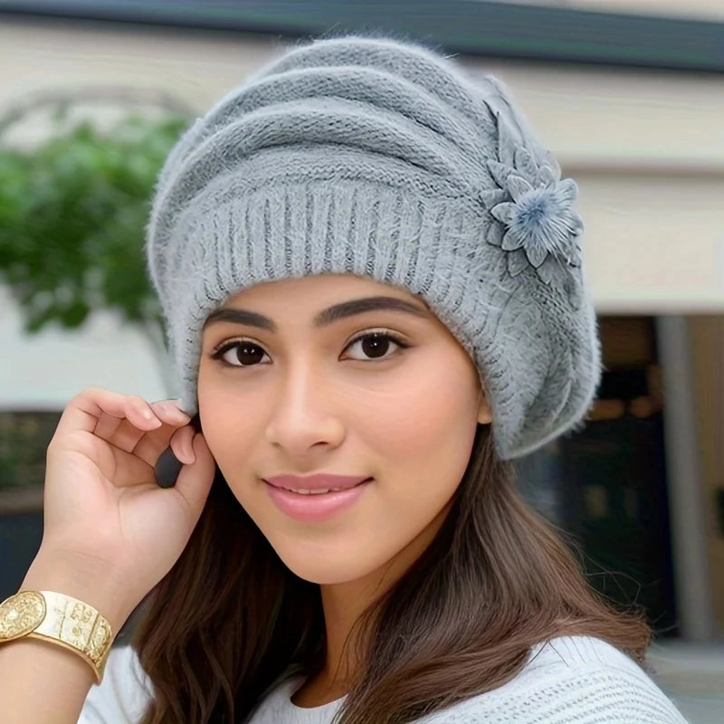 Bonnet Femme Tricot Fleur lgante - Nordika winter-knitted-hat