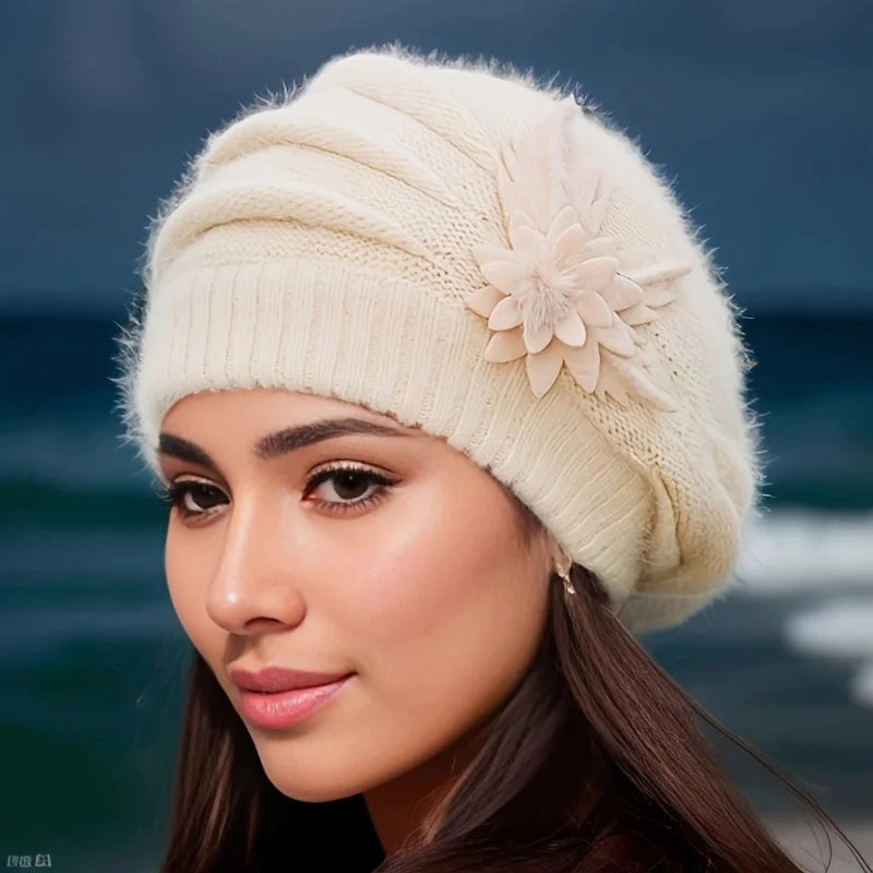 Bonnet Femme Tricot Fleur lgante - Nordika