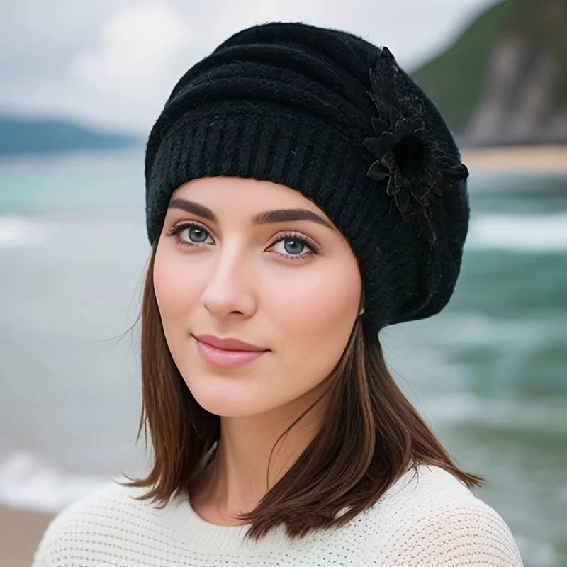 Bonnet Femme Tricot Fleur lgante - Nordika