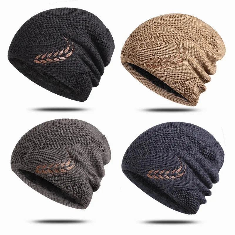Bonnet Long en Maille avec Broderie Feuille - LeafyWarm