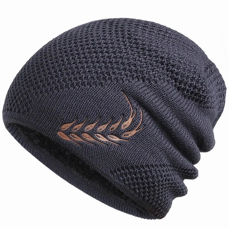 Bonnet Long en Maille avec Broderie Feuille - LeafyWarm