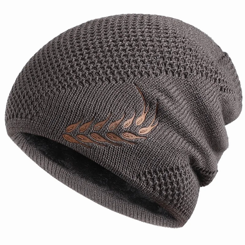 Bonnet Long en Maille avec Broderie Feuille - LeafyWarm