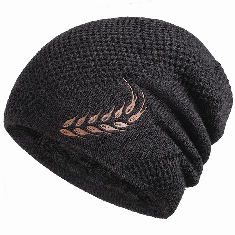 Bonnet Long en Maille avec Broderie Feuille - LeafyWarm