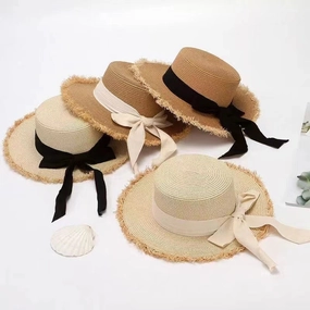 Bow-Tie Flat-Top Straw Hat spring-straw-hat