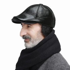 Bret en Cuir Homme - Cache Oreille fashion-beret