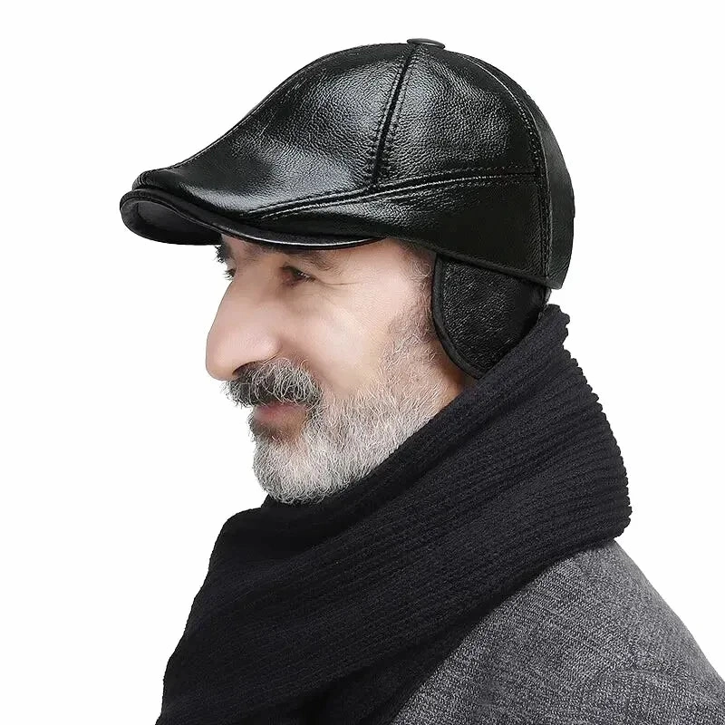 Bret en Cuir Homme - Cache Oreille fashion-beret